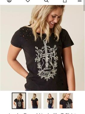 Lucky Brand Black Nashville Guitar Graphic Tee - Women